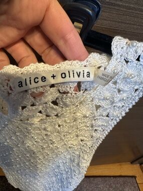 Alice + Olivia White Crochet Pearl-Embellished Tank size S